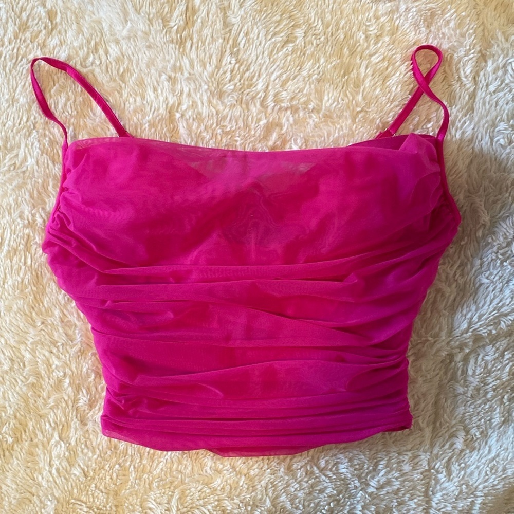 Mesh Overlay Fuchsia Corset